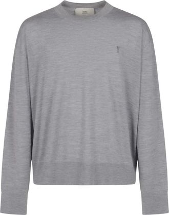 Ami Zijden Sweaters voor Vrouwen - Heren - Ronde hals truien - Grijs - XL - Wol - Truien & Vesten