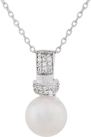 Splendid Pearls Silver 9mm Pearl CZ Pendant