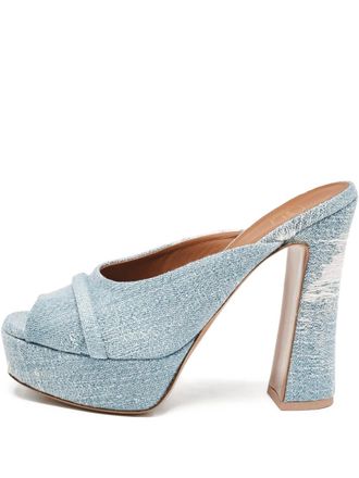 Malone Souliers Pre-Owned 130mm denim platform mules - Blue