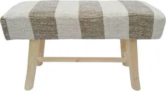 NATYAL Banco de madera de teca y algod&oacute;n acolchado tono blanco y marr&oacute;n 80cm