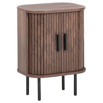 Beliani Mesita De Noche Retro Puertas Correderas Mdf Patas De Metal Madera Marr&oacute;n Oscuro Bradley