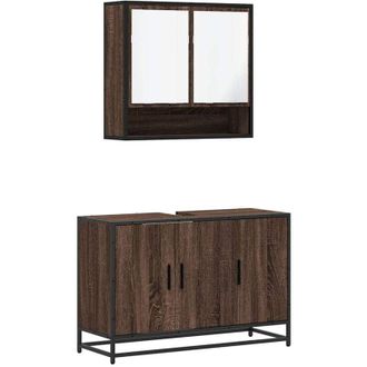 vidaXL Vidaxl - Set De Muebles Ba&ntilde;o 2 Pzas Madera Contrachapada Marr&oacute;n Roble