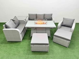 Fimous Patio PE Wicker 8 Seater Outdoor Rattan Furniture Sofa Sets w/ Firepit Dining Table Reclining Chair Loveseat Sofa 3 Seater Sofa 2 Big
