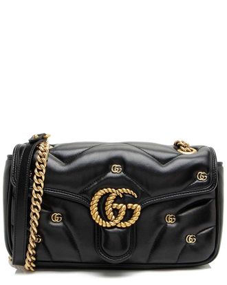 Gucci Black Matelasse Leather Gg Marmont Gg Studded Small Flap Bag (Authentic Pre-Loved)