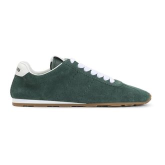 Miu Miu Sneakers, female, Green, Size: 8 1/2 US Lace Up Oleandro Suede Calf Leather Sneakers