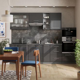 Vicco Mueble De Cocina Fame-line, Antracita Alto Brillo, 280 Cm, Et M&aacute;rmol, Vicco