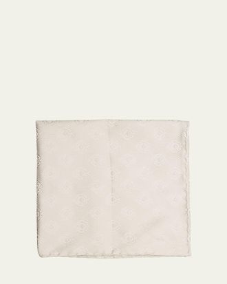 Brunello Cucinelli Mens Tonal Medallion Jacquard Silk Pocket Square