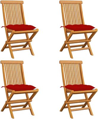 vidaXL Sillas De Jard&iacute;n 4 Uds Con Cojines Rojos Madera De Teca Vidaxl