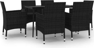 vidaXL Set Comedor De Jard&iacute;n 7 Pzas Y Cojines Rat&aacute;n Sint&eacute;tico Y Vidrio Vidaxl