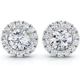 Pompeii3 2 1/2Ct Diamond Halo Studs 14k Gold Lab Grown Womens Earrings