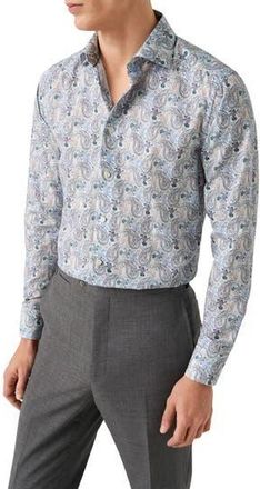 Eton Slim Fit Paisley Cotton & Lyocell Dress Shirt in Medium Blue at Nordstrom Rack, Size 15.5