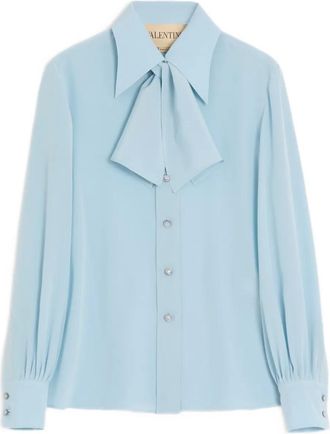 Valentino Garavani Crepe De Chine scarf-detail shirt - Blue