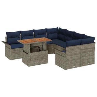 vidaXL Conjunto De Sof&aacute; De Jard&iacute;n 9 Pcs Gris Polirat&aacute;n Vidaxl