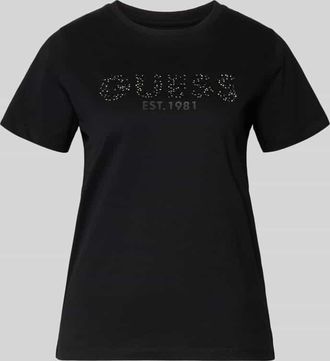 Guess T-Shirt mit Label-Print und Strasssteinbesatz in Black, Gr&ouml;&szlig;e XL