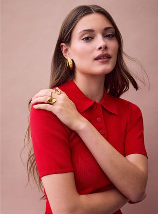 Icone Womens Thick-knit cropped Polo Shirt sweater