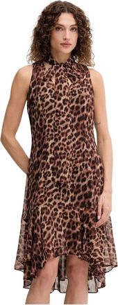 DKNY Jurk met strikdetail en ruches - Dames - Korte kleedjes - Bruin - M - Polyester - Kleedjes