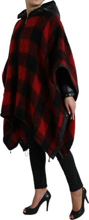 Dolce & Gabbana Womens Black Red Buffalo Check Hooded Poncho Jacket And Clothing