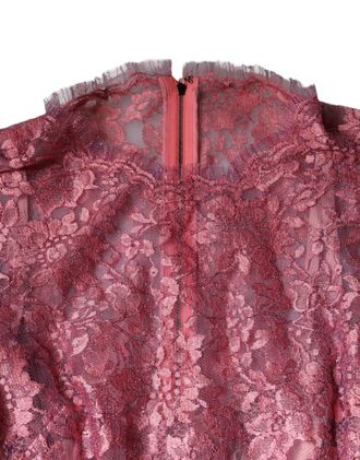 Dolce & Gabbana Womens Pink Floral Lace Long Sleeve Midi Dress
