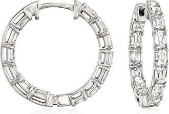 Grown Brilliance 3 Carat Emerald Cut Lab Grown Inside Out Diamond Hoop Earrings in 14K White Gold, G Color, VS1 Clarity, Gift Box Included