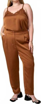 Skies Are Blue Clothing Sophisticated Moves Curvy Satin Trousers In Toffee