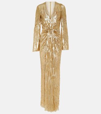 Jenny Packham Abito lungo Margot con pailettes