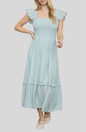 Blu Pepper Smocked Bodice Tiered Maxi Dress in Mint at Nordstrom, Size Medium
