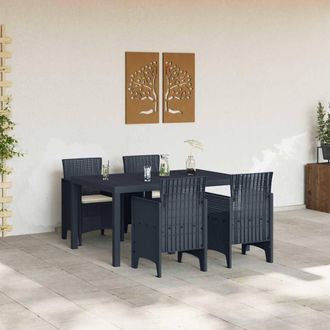 Berkfield Home Sturdy 5 Piece Garden Dining Set with Cushions Anthracite Poly Rattan