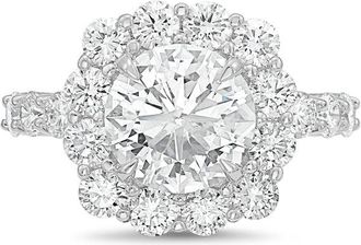 Diana M. Jewels Platinum 8.00cts Lab-Grown Round Diamond Halo Ring with Diamond Band