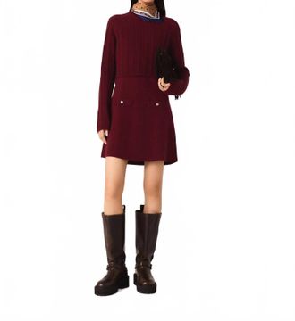 Maje Cropped Cable Knit Mock Neck Sweater In Red