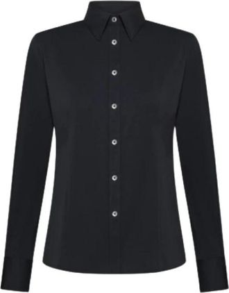 Roberto Ricci Design Stretch Oxford Shirt met Nacre Knopen - Dames - Overhemden - Zwart - S - Overhemden