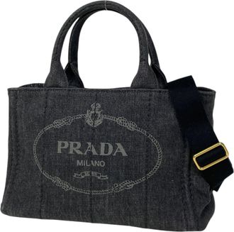 Prada Black Denim Handbag Shoulder Bag Tote Bag (Pre-Owned)