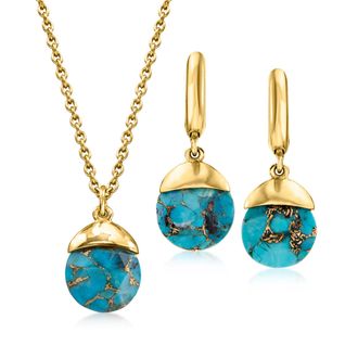 Ross-Simons Turquoise Jewelry Set: Pendant Necklace and Drop Earrings in 18kt Gold Over Sterling