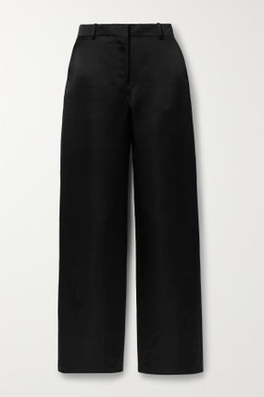 Veronica de Piante Pantaloni A Gamba Larga In Raso Di Seta Anya - Nero