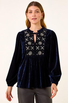 Roman Velvet Embroidered Tie Top