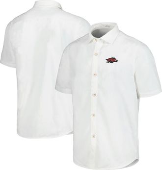 Tommy Bahama Mens Tommy Bahama White Arkansas Razorbacks Coconut Point Palm Vista IslandZone Camp Button-Up Shirt at Nordstrom, Size X-Large