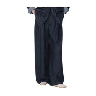 Dries Van Noten Wide Jeans, female, Blue, Size: M Pleated Wide-Leg Jeans
