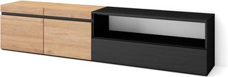 Skraut Home Skraut Home - Mueble Tv, Televisi&oacute;n, Muebles De Sal&oacute;n, Almacenaje, 200x45x35cm, Para Tv Hasta 80, Con Almacenamiento, Estilo Moderno, Roble Y Negro