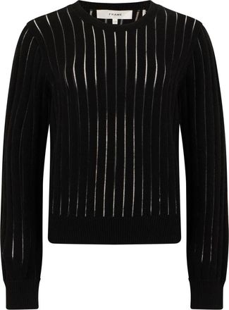 Frame Denim The Sheer Stripe Sweater - Dames - Ronde hals truien - Zwart - L - Katoen - Truien & Vesten