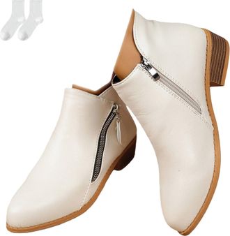 Generic Womens Ankle Boots in A Leather Look, Fashionable Ankle Boots with A Low Block Heel And Side Zipper, Comfortable Boots with A Round Toe for Everyday W