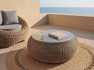 Vente-Unique Tavolino da giardino in Resina intrecciata Naturale scuro - WHITEHEAVEN di MYLIA
