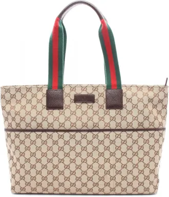 Gucci Beige Brown Multi-Color Canvas Leather Handbag Tote Bag (Pre-Owned)