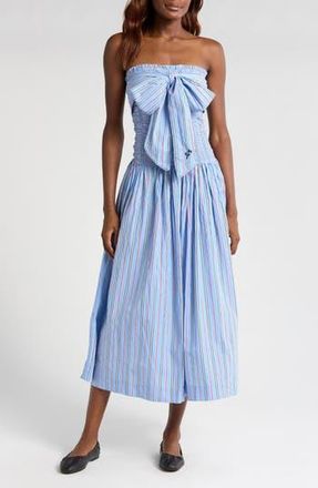 Damson Madder Mia Tie Neck Strapless Midi Dress in Blue at Nordstrom Rack, Size 12 Us / 16 Uk