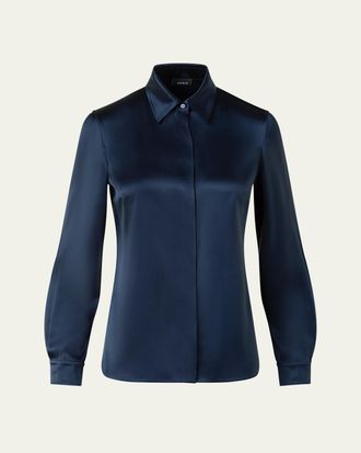 Akris Stretch Silk Satin Button-Down Blouse