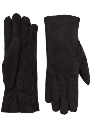 Agnelle Agnelle Denise Shearling-lined Suede Gloves - Black - 6.5 (S)