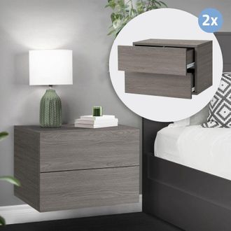 ML Design Ml-design Juego De 2 Mesitas De Noche 42x29x30 Cm Gris Aspecto Oscuro Armario Colgante Con 2 Cajones C&oacute;moda Mesilla Flotante De Pared Cajonera Mueble 