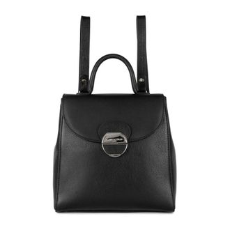 Lancaster Flap Rugzak met Metalen Sluiting - Dames - Rugzakken - Zwart - ONE Size - Leer - Tassen