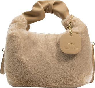 Generic Woman Plush Crossbody Bag Fluffy Purses Handbag Fashion Fuzzy Top Handle Tote Satchel Shoulder Bags with Zipper (Khaki)