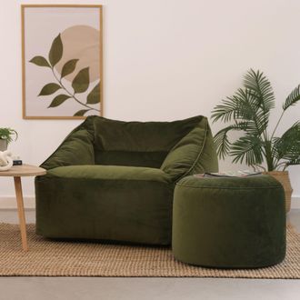 Icon Brand Natalia Velvet Adults Bean Bag Armchair & Pouffe, Large Beanbag & Footstool Dusk Pink in Olive