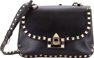 Valentino Black Sheep Leather Rockstud Flip Lock Flap Bag Small (Authentic Pre-Loved)