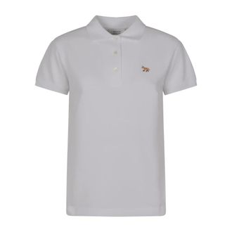 Maison Kitsuné Tops, Dames, Wit, L, Katoen, Baby Fox Patch Regular Polo